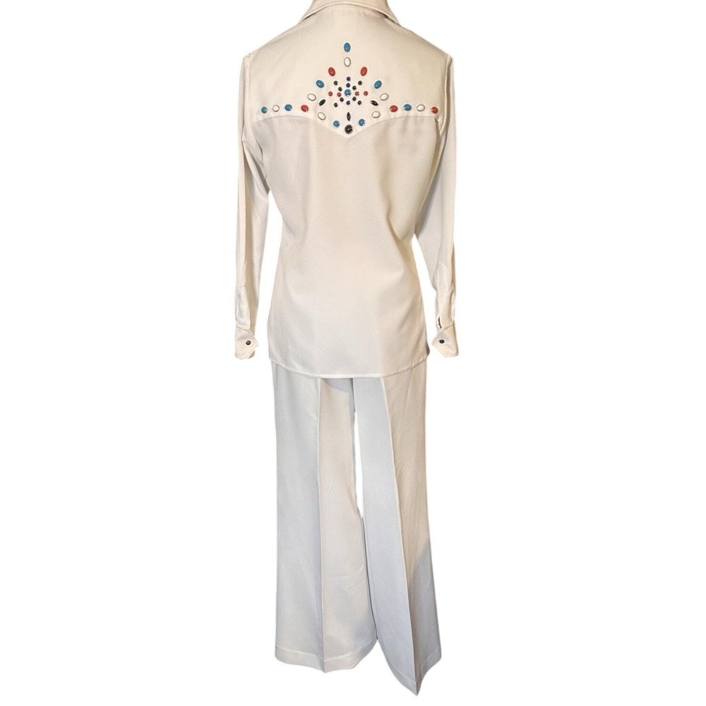 Vintage Sir James 60s 70s Polyester Pant Suit Dagger Flare Disco Mod Rockabilly - Picture 5 of 14